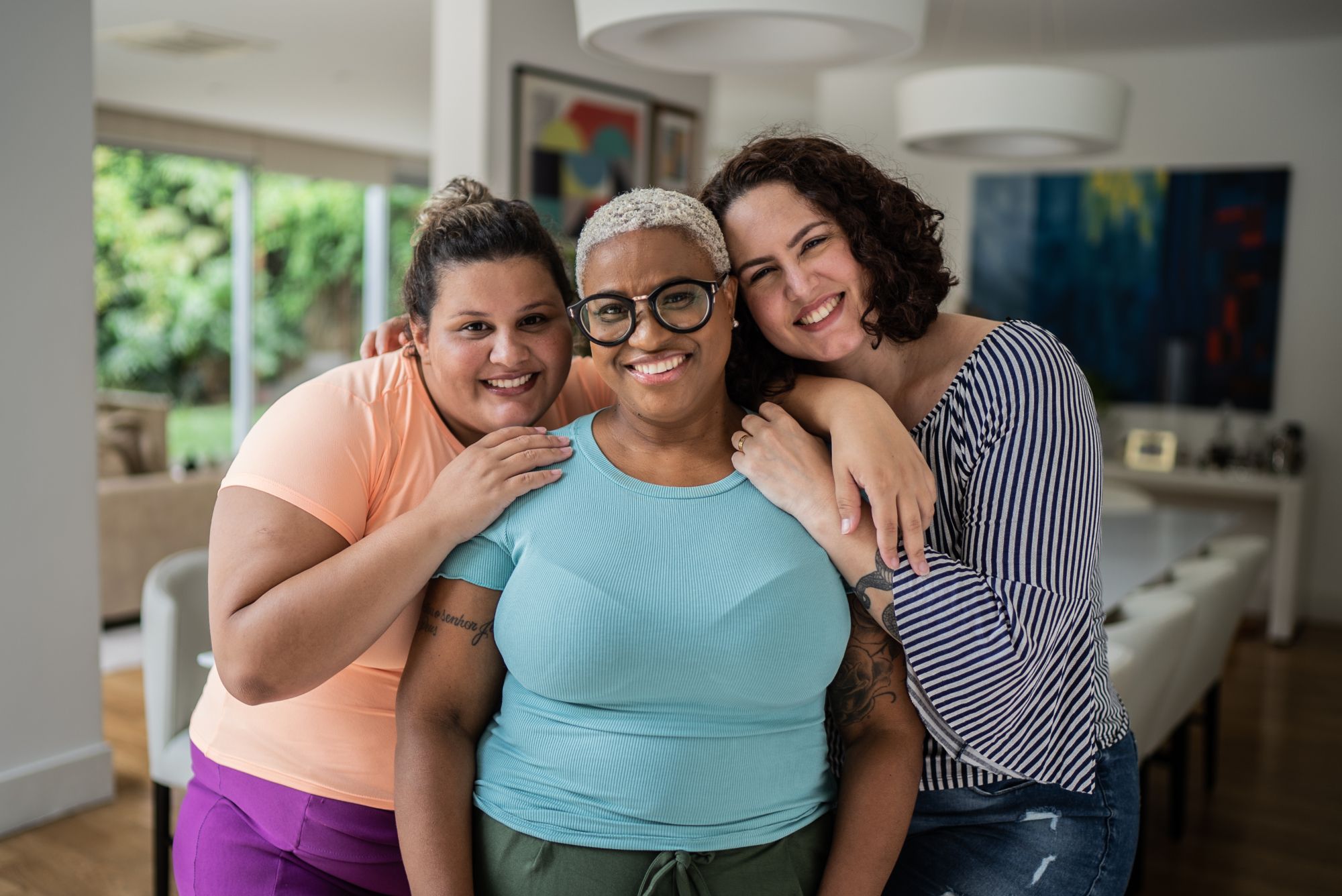 Portrait of female friends at home